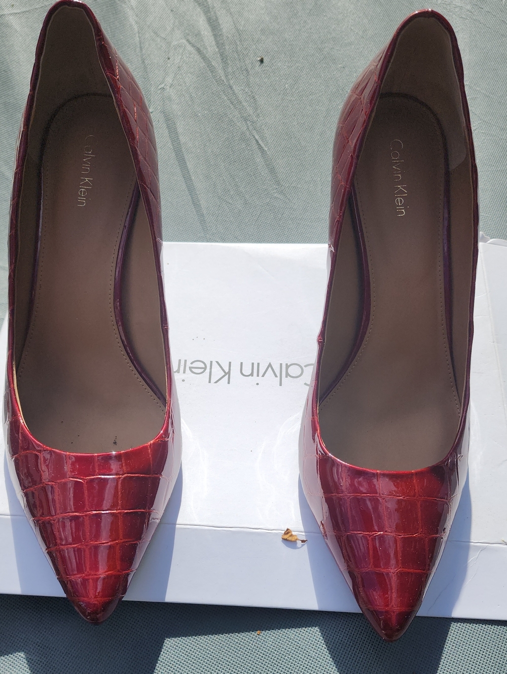 Calvin Klein Women's Burgundy Croc-Embossed Patent Pointed Pumps